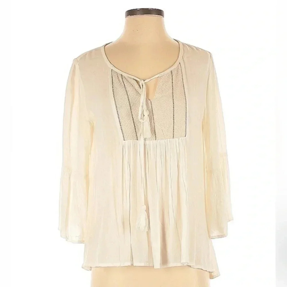 O’Neill | Cream Long Sleeve Bohemian Coastal Beach Vibes Sheer Blouse Size S